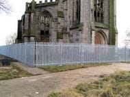 Metal Security Fence Fitting round Heritage Trust Church Manchester
